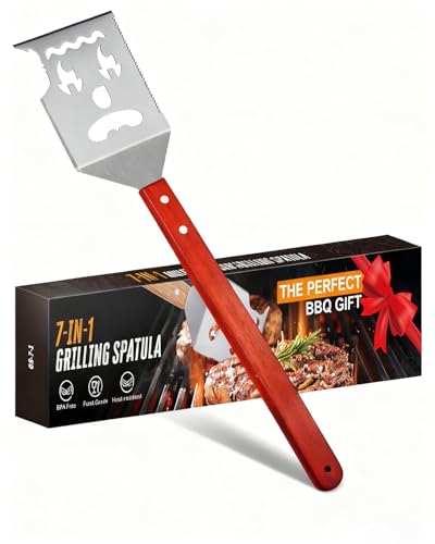 Lulizar BBQ Tool 8 in 1, Multifunction BBQ Spatula, Stainless Steel, Wooden Handle, Easy to Clean, Barbecue Accessories, Gifts for Men, Dad Gifts