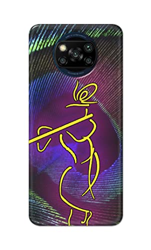Image of PRINTFIDAA Lord Krishna On Peacock Feather Hard Back Cover for Poco X3 Back Cover -(P6) KAT1007