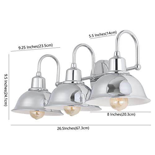 Image of JONATHAN Y 27 inch Chrome Farmhouse Industrial 1-Light LED Vanity Wall Sconce for Bathroom Mirror Kitchen, Metal Shade, Dimmable Vintage Lighting, LED Bulb Included (JYL7483A)