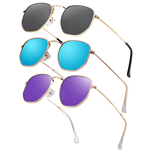 Image of Hipster Hexagonal Polarized Sunglasses Men Women Geometric Square Small Vintage Metal Frame Retro Shade Glasses