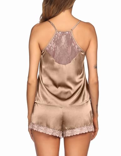 Image of Ekouaer Satin Pajamas Women Lace Sleepwear Lingerie Cami Shorts Set Nightwear XS-XXL