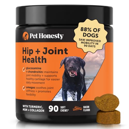 Hip + Joint Supplement for Dogs with Glucosamine Chondroitin - MSM Turmeric & Collagen Soft Chews - Joint Function Stiffness and Mobility Support May Reduce Occasional Discomfort (Bacon 90 Ct)