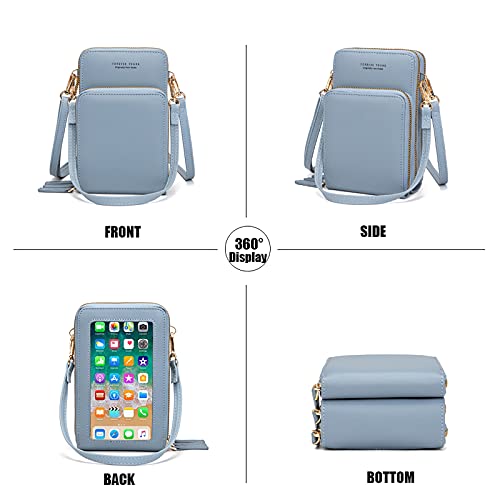 Image of myfriday Touch Screen RFID Phone Crossbody Purse with 2 Straps for Women | Clear phone window, RFID card space, 11 slots and zip pockets support quick calls, errands, theme parks and travel