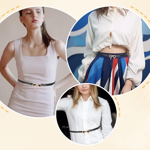 Womens Leather Belt, Skinny Gold Bow Belt Ladies Thin Waist Belt for Pants Dresses Jeans3