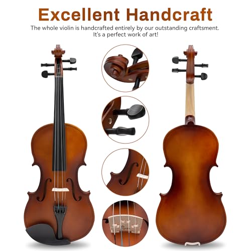 Image of Poseidon 3 /4 Violin Set for Beginner - Premium Handcraft Violin for Beginner Adults with Hard Case, Bow, Rosin, Extra Violin Strings 3 /4 Full Set, Shoulder Rest, Clip-on Tuners - Matte Brown