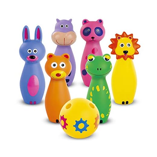 Bundaloo Kids Bowling Set Game 7-Piece Pin Bowling - Colorful Indented Ball and 6 Animal Pins - Soft Durable Indoor and Outdoor Toys for Toddlers and Children - Best Gifts for Girls and Boys
