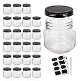 QAPPDA Mason Jars,Glass Jars With Lids 8 oz,Canning Jars For Pickles And Kitchen Storage,Wide Mouth Spice Jars With Black Lids For Honey,Caviar,Herb,Jelly,Jams,Set of 24…