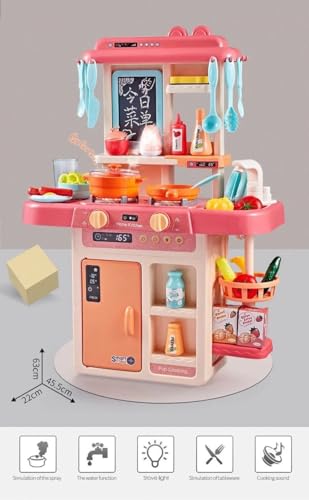 Image of BHUMLO 42 pcs Spraying Mist Kitchen Set with Lights, Sound, Sink, Water, steam Accessories Set with Light and Sound for Children