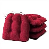 IPYNBAP Chair Cushions for Dining Chairs Set of 4, Indoor Kitchen Chair Cushions with Ties and Non Slip Backing, Tufted Memory Foam Seat Cushions, Chair Pads 4 Pack, 15.5' x 15.5' x 4', Red