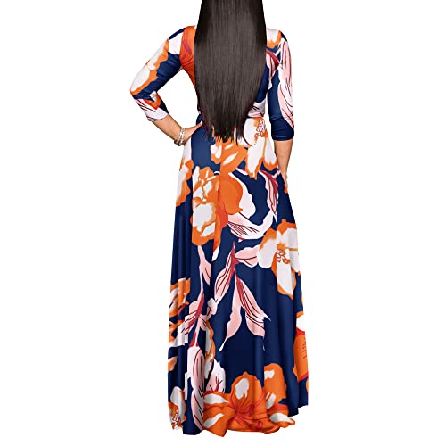 Image of FANDEE Plus Size Maxi Dress for Women Casual Summer Sundress V-Neck 3 /4 Sleeve