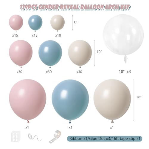 Image of Gender Reveal Balloon Arch Kit 139Pcs Dusty Pink and Fog Blue Balloons White Sand Balloons for Boho Wedding Bride Anniversary Birthday Baby Shower Bridal Bear Theme Decorations