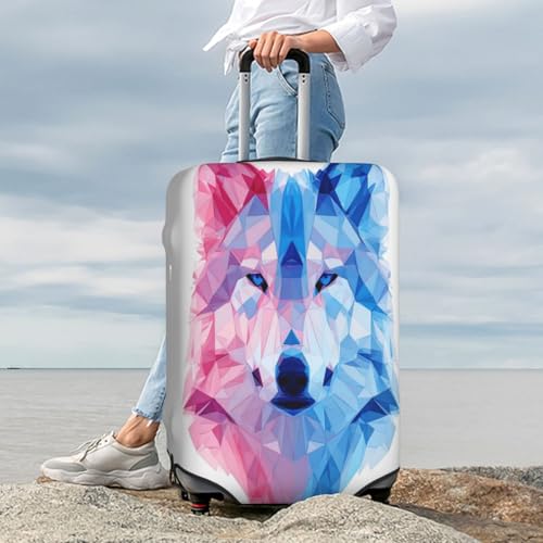 Red Blue Mixed Color Wolf Head Durable Luggage Cover Suitcase Protector Anti-Scratch Luggage Cover Fits 18-32inch Luggage, Black, Small3