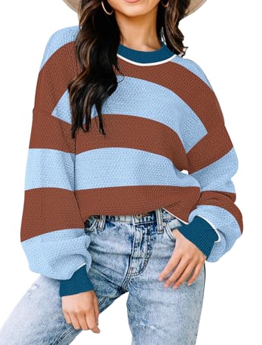 Image of Womens Sweaters Fall Fashion 2026 Color Block Oversized Pullover Knit Tops