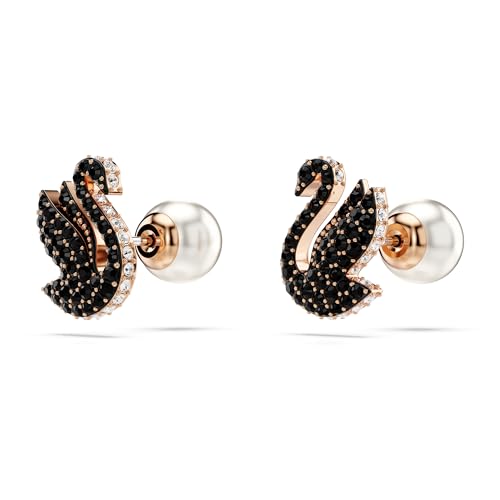 Swarovski Swan Stud Earrings, Swan Motif with Black Pavé Crystals and Pearl Closure in a Rose Gold-Tone Finished Setting, Part of the Swarovski Swan Collection3