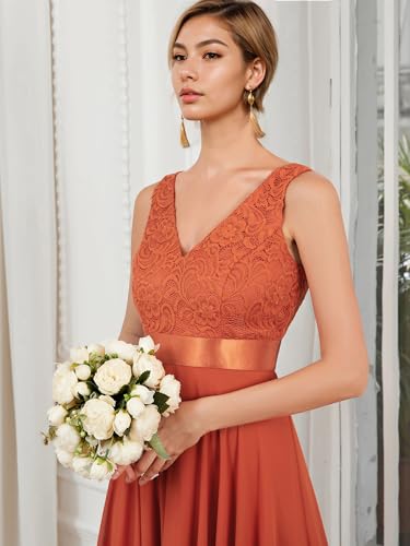 Image of Ever-Pretty Women's Spring V Neck Lace Chiffon A Line Prom Dresses Semi Formal Cocktail Wedding Guest Dress 0207