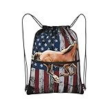 SEOCKA Vintage Horse American Flag Drawstring Backpack Gym Bag Sackpack Zipper Cinch Sports Backpack For Men Women