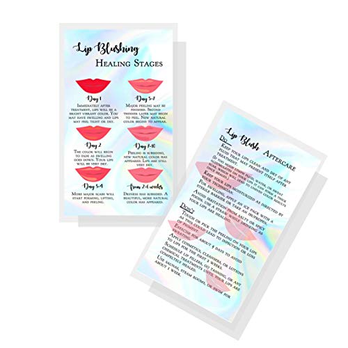 Boutique Marketing Llclip Blush Stages Of Healing & Aftercare Instructions Card | 50 Pack | 2X3.5Inch Inches Business Card Size | Lip Blush Lip Glow Lip Tint Pmu Lip Liner Full Lip Tint Tattoo | Holographic Look Design, Rainbow, Silver, Holographic, Black #TOP4
