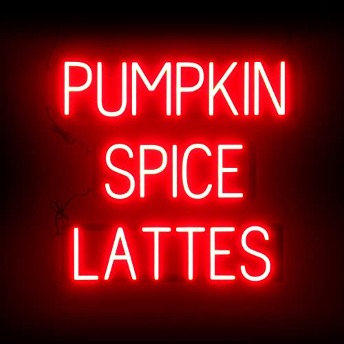 Image of SpellBrite LED Neon PUMPKIN SPICE LATTES Sign - Red, 26 inch x 24 inch | Ultra-Bright Click-Together Signage for Cafes, with Visibility from 500 Feet - 8 Animations, 6 Brightness Settings