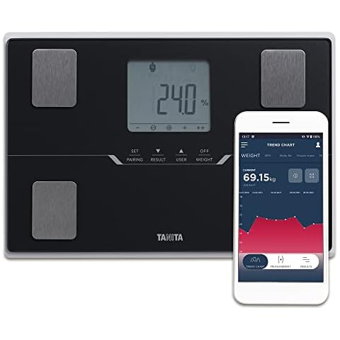 Tanita BC-401 Körperanalysewaage mit Bluetooth, Hochpräzises Wiegen zur Analyse der Körperzusammensetzung, Smart-App für Fitnesstracking, Stoffwechselalter, schwarz, 3 Jahre Garantie Cover