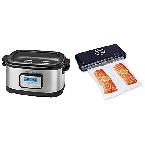 Profi Cook SV-1112 ProfiCook Sous Vide – Schongarer Topf und Vakuum, 8,5 l, 520 W, grau/schwarz [Energieklasse a], 8.5 liters & Amazon Basics - Vakuumierer, 30 cm Naht + 10 Vakuumierbeutel, Schwarz