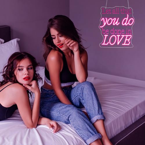 Image of Neon Signs for Wall Decor, JGHTURIE Let All That You Do Be Done in Love Neon Sign LED Wall Light up USB Powered Home Signs for Party Club Event Decoration