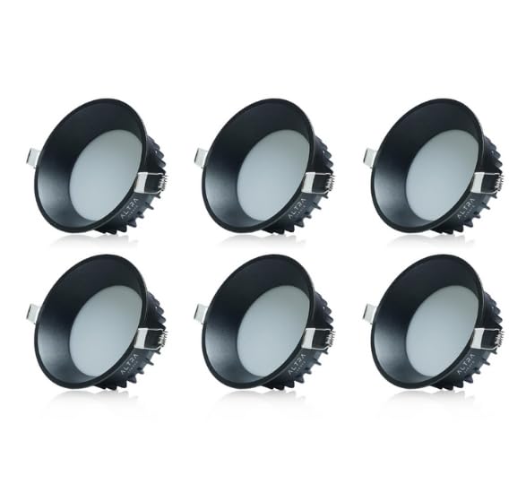 Image of 12W Deep Down LED Round Panel Light | Bright Modern Surface Ceiling Light for False Ceiling & POP Roof | Energy-Efficient Light| Cool White, Black Aluminium Body | Pack of 6