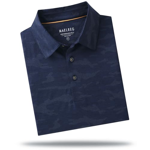 M MAELREG Golf Shirts for Men Short Sleeve Heather Jacquard Textured Stretch Moisture Wicking Performance Mens Polo Shirts