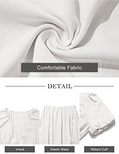 Merokeety Women's Summer Two Piece Outfits V Neck Puff Sleeve Crop Top And Flowy Maxi Skirt Set,White,M #TOP4