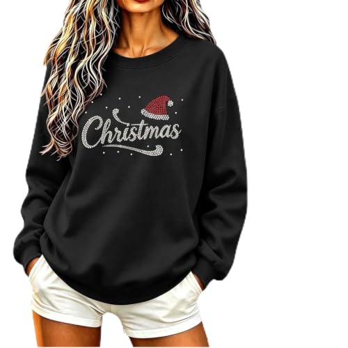 Womens Christmas Sweatshirt Shinny Sequin Rhinestone Xmas Shirt Sweater - image 1