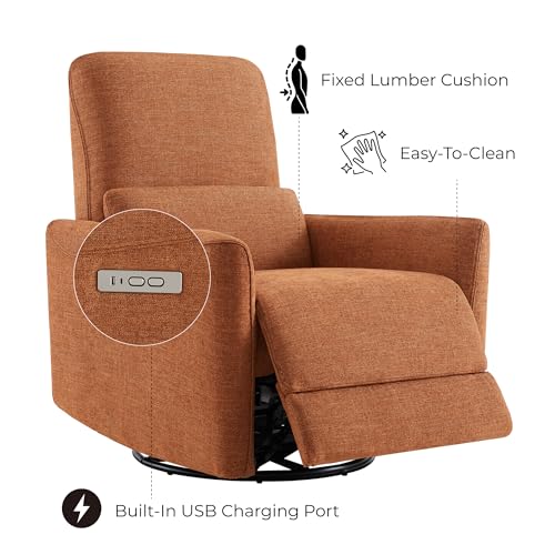 Image of CHITA Power Swivel Glider Recliner Chair, Nursery Glider, Medium,Terracotta | FSC Certified Upholstery Rocking Chair, Lumbar Support, Reclining Chair for Living Room / Nursery