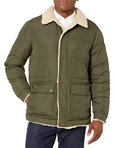 IZOD Men's Quilted Microfiber Hipster Jacket W/Sherpa Trim, Olive, Large