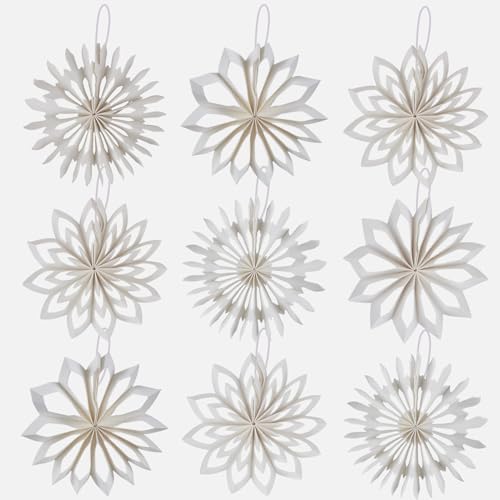 9 Stück Weihnachtsbaum Deko, 3D Mini Weiße Schneeflocken Ornamente,...