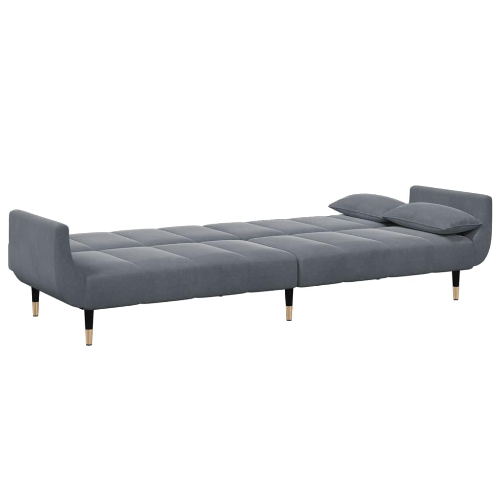 Sofá cama de 2 plazas con reposapiés y 2 almohadas, terciopelo gris