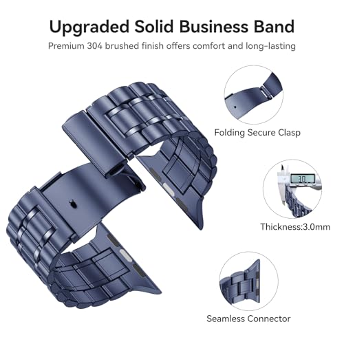 Image of Bestig Compatible with Apple Watch Bands for Men Women 49mm 46mm 45mm 44mm 42mm(Series 3 2 1), Stainless Steel Metal Business Wristband Strap for iWatch Ultra Series 11 10 9 8 7 6 SE 5 4, Blue