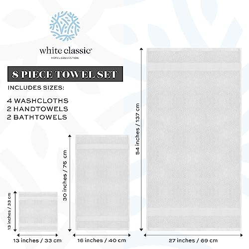White Classic Luxury Silver Bath Towel Set - Combed Cotton Hotel Quality Absorbent 8 Piece Towels | 2 Bath Towels | 2 Hand Towels | 4 Washcloths [Worth $72.95] 8 Pack | Silver #TOP3