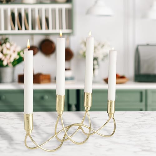 Wave Metal Candelabra, 4 Taper Candle Holder, Gold Finish, Iron, 15 Inches