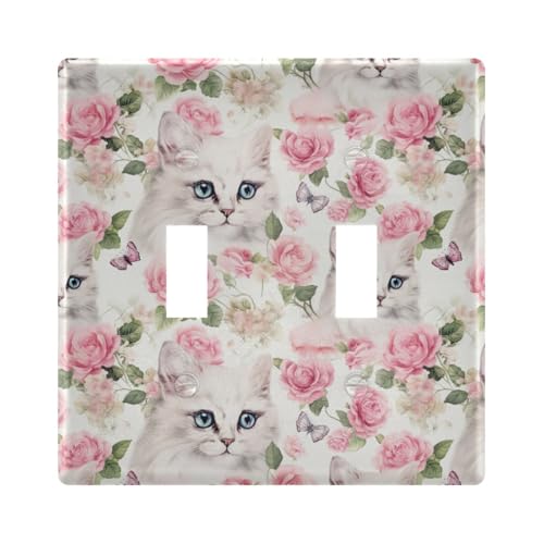 UMIRIKO Cute Cat Pink Flower Light Switch Cover Plate Covers Decorative Double Toggle Home Decor 202a8522