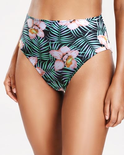 Image of Tempt Me Womens High Cut High Waisted Bikini Bottoms Tummy Control Bathing Suit Bottoms Swim Bottom Swimsuit Bottom