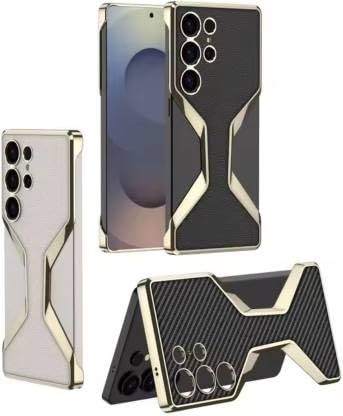Image of TechTrendz Electroplated Metal Edges Borderless Ultra Luxury Slim Fit Leather Case Cover for Samsung Galaxy S25 Ultra 5G Camera Protection Business Leather Cover (Carbonn Black)