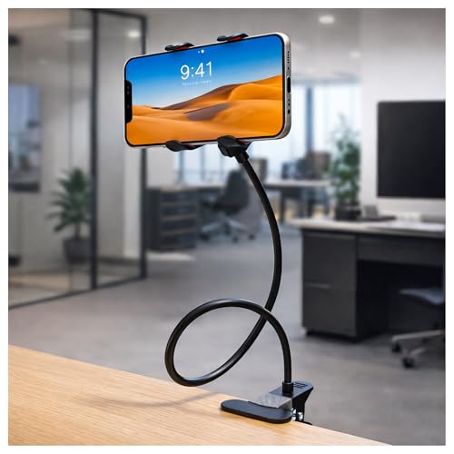 Image of SWAPKART Updated 2026 Flexible Mobile Tabletop Stand, Metal Built -for Video, Heavy Duty Foldable Lazy Bracket Clip Mount, Multi Angle Clamp for All Smartphones (Black)