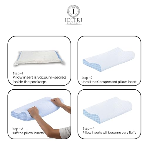 Image of Orthopedic Memory Foam Pillow with 9 cm and 12 cm Heights, Cervical Contour for Neck and Shoulder Relief, Breathable Jacquard Cover, Sky, 60 x 35 cm Ergonomic Bedding Sleep Aid Support