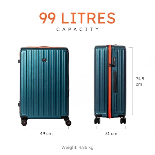 Image of Hard Polycarbonate Luggage Trolley Bag | 8 Wheels 360 Double Spinner | Telescopic Handle with Mobile Stand | TSA Lock with Sturdy Zipper | with 5 Years Warranty | Nebula Bay, Large - 74 cm
