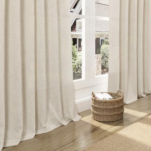 Image of Nanspring Extra Long 120 Inch Curtains for Living Room Birch Beige Linen Light Filtering Semi Sheer Curtain Back Tab Modern Farmhouse Decor Floor to Ceiling High Window for Bedroom 52x120, 2 Panels