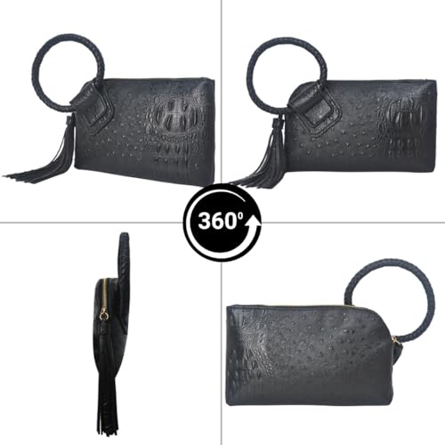 Image of NGIL Faux Leather Mini Wristlet Purse | Women's Handbag, Fashion Wristlet Wallet, Compact Everyday Purse with Fringe Tassel