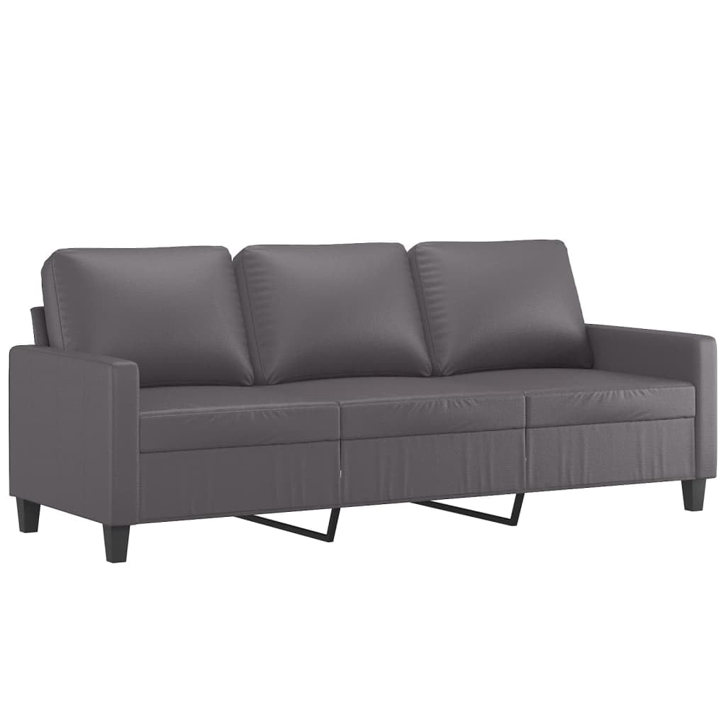 Divano a 3 posti, grigio, 180 cm, in ecopelle, per soggiorno, camera da letto, camera degli ospiti