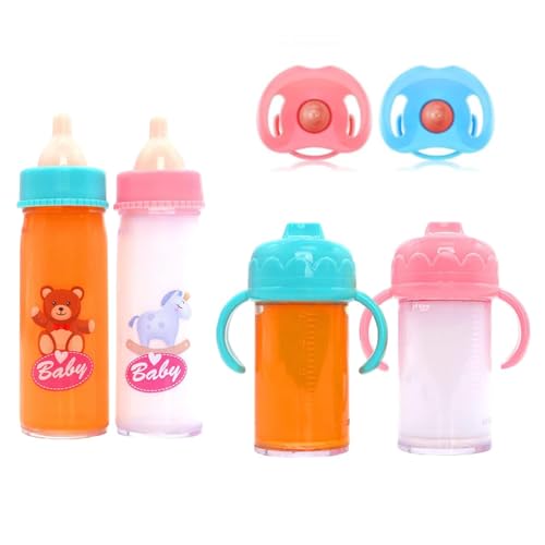JINJUMEI 4 Piezas Biberones Mágicos para Muñeca, 2 Piezas Chupete para Muñecas, biberones de bebé con Leche desaparición, Accesorios para muñecas, Ideal para Niños Partir de 3 Años