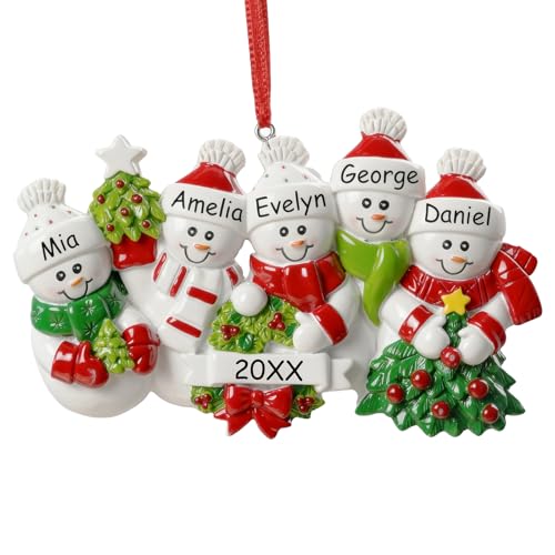Image of iDIY 2026 Personalized Christmas Ornaments - Family of 5 - Custom Snowman Family Christmas Ornaments with Name, Customized Premium Resin Keepsake Gift Ornaments for Christmas Tree Decorations