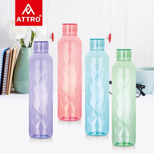 Image of ATTRO Elite 1000ml Plastic Water Bottle BPA Free Leakproof Fridge Safe for Daily Hydration Set of 4 Assorted