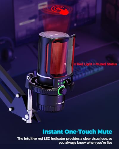 Image of SINWE Gaming Microphone with Adjustable Boom Arm- USB PC Mic for Streaming, Gaming, Podcasts, PC, PS4 -Includes Pop Filter, Shock Mount, Quick Mute & RGB Lighting,Noise Cancelation & Gain Control
