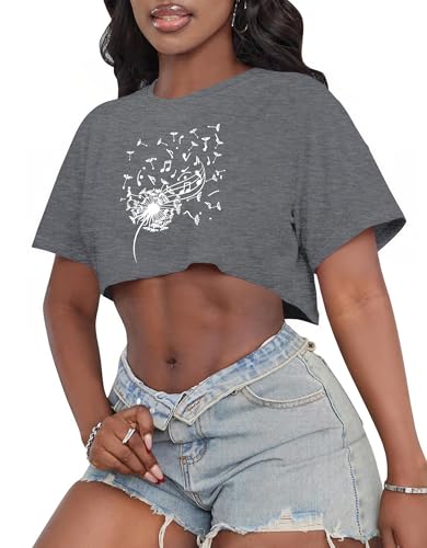 Image of Crop Tops for Women Oversized Short Sleeve T Shirts Crew Neck Cropped Tees